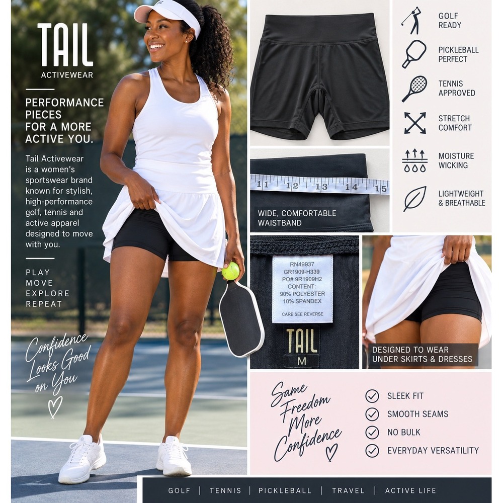 Tail Activewear Womens Golf Tennis Pickleball Liner Shorts Black Stretch M